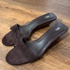 EUC Zara Women's Dark Brown Wooden Wedge Slides sz 37